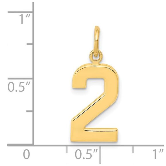 14k Yellow Gold, Athletic Collection Medium Polished Number 2 Pendant - Picture 4 of 5